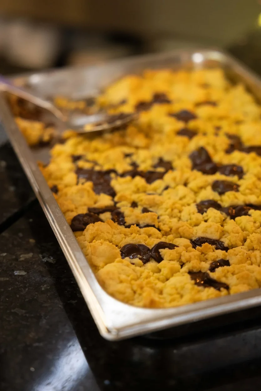 Freshly baked crumble in the dining hall