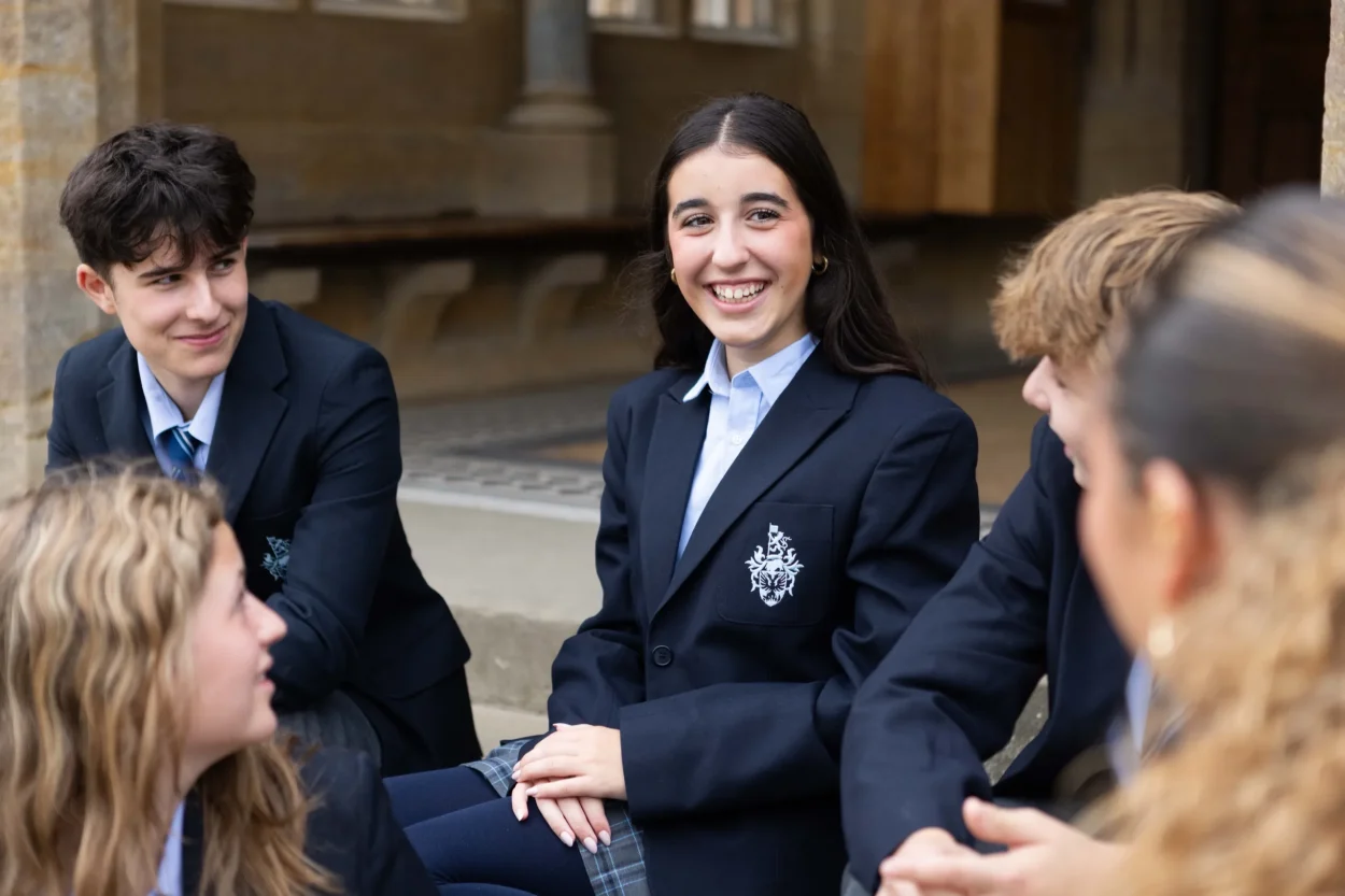 Senior pupils chatting together outside